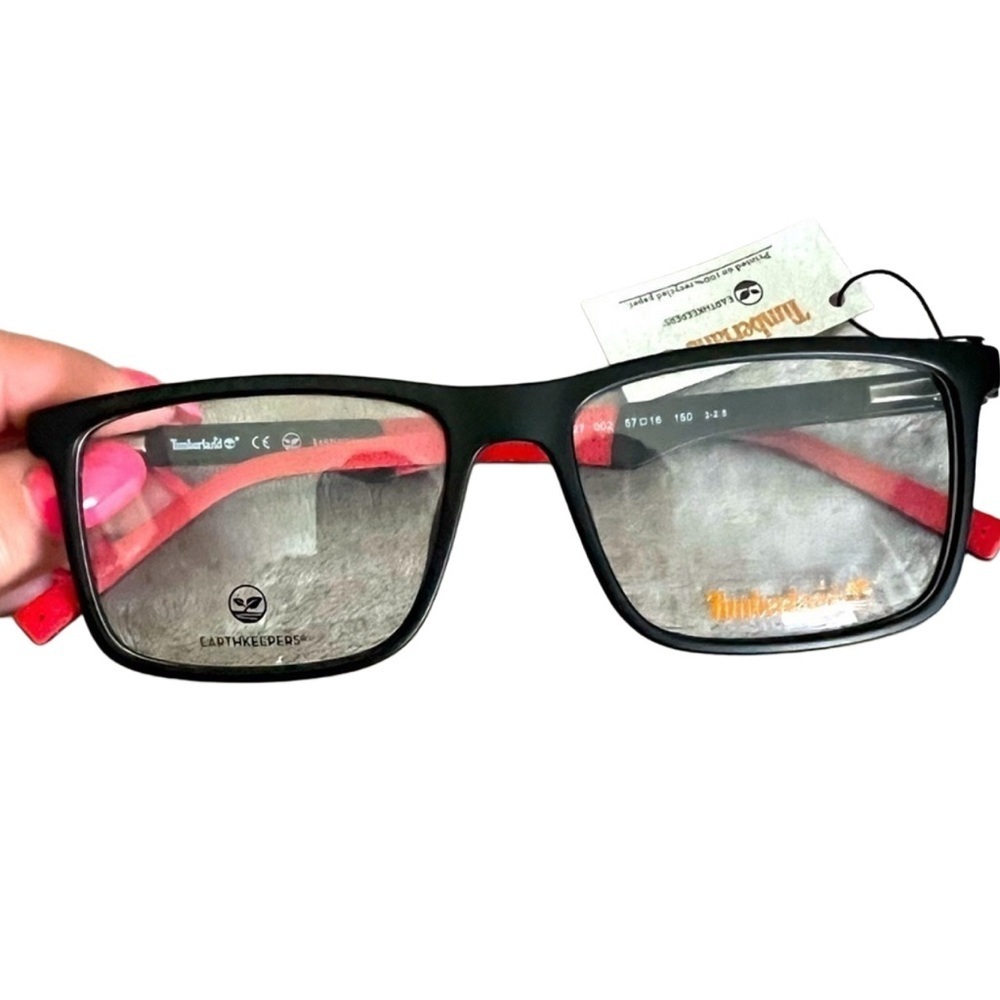 Timberland TB1627 Men's Black & Red Rectangular Eyeglasses - Size 57-16